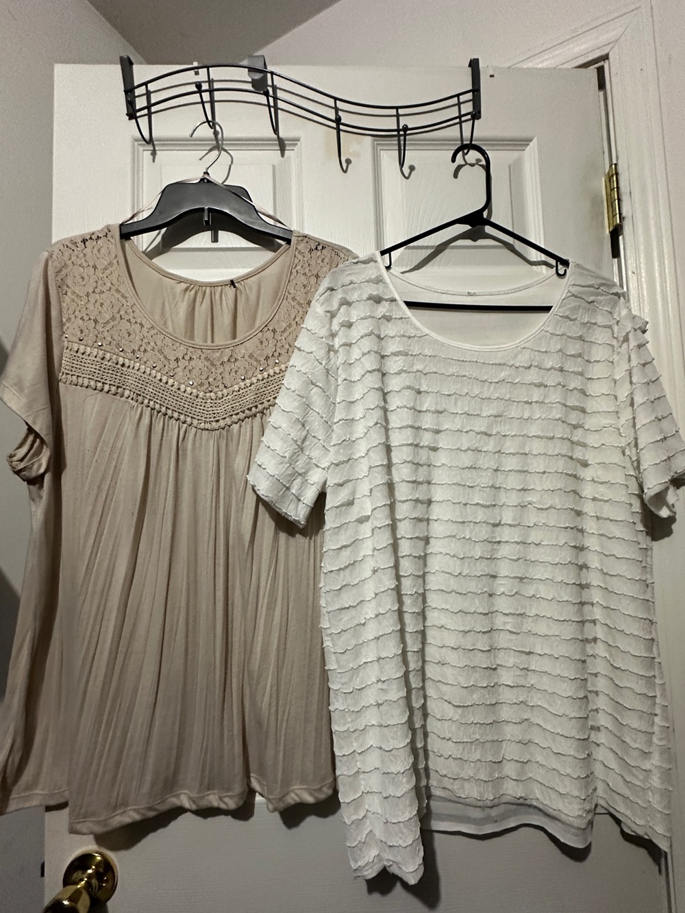 2 Women’s Cream Crochet Yoke Top and off white light and frilly blouse size 2XL